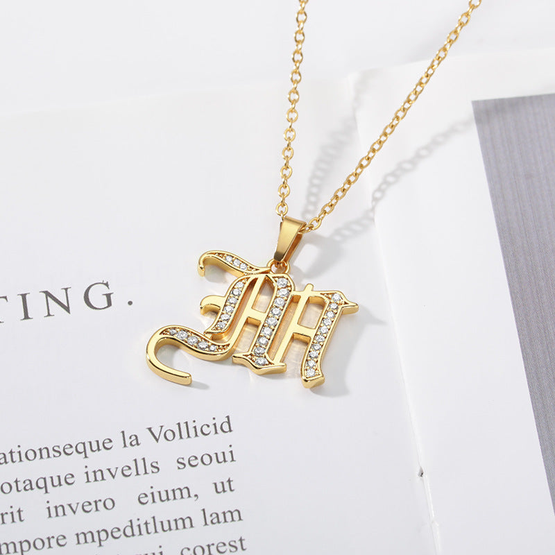 Mother's Day Gift Old English Pave Initial Necklace-Engravingift