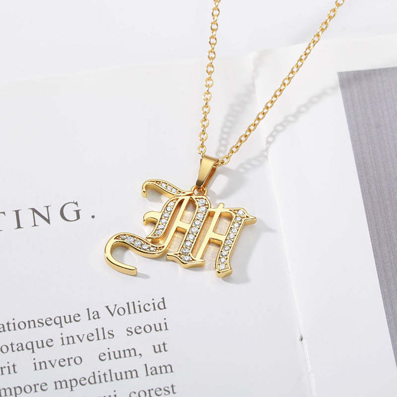 Mother's Day Gift Old English Pave Initial Necklace-Engravingift