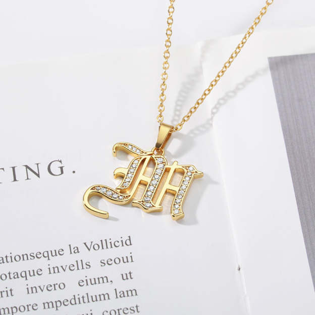 Mother's Day Gift Old English Pave Initial Necklace-Engravingift