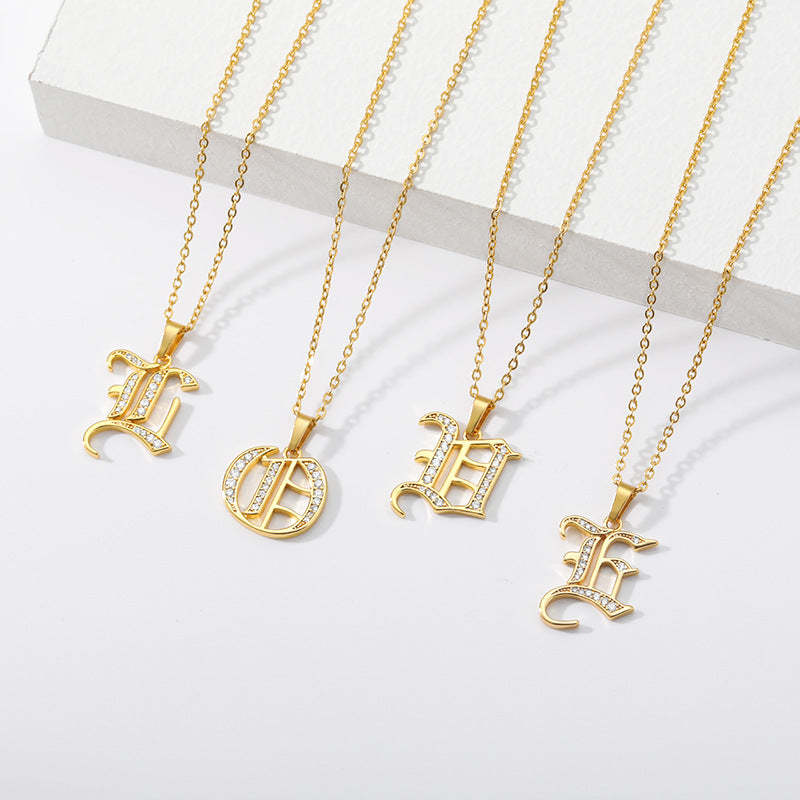 Mother's Day Gift Old English Pave Initial Necklace-Engravingift