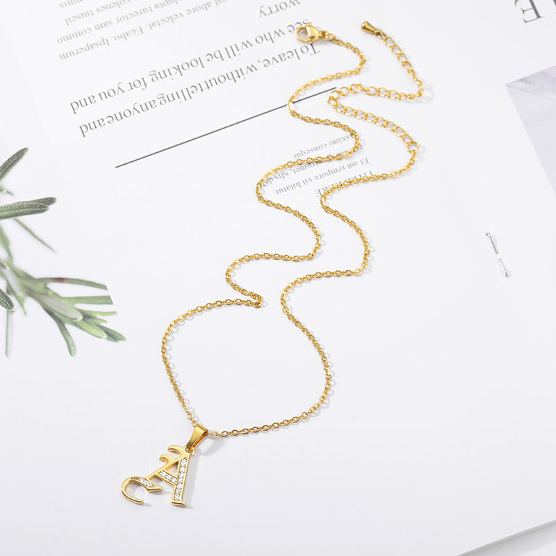 Mother's Day Gift Old English Pave Initial Necklace-Engravingift