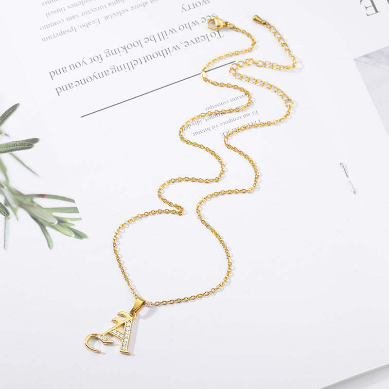 Mother's Day Gift Old English Pave Initial Necklace-Engravingift