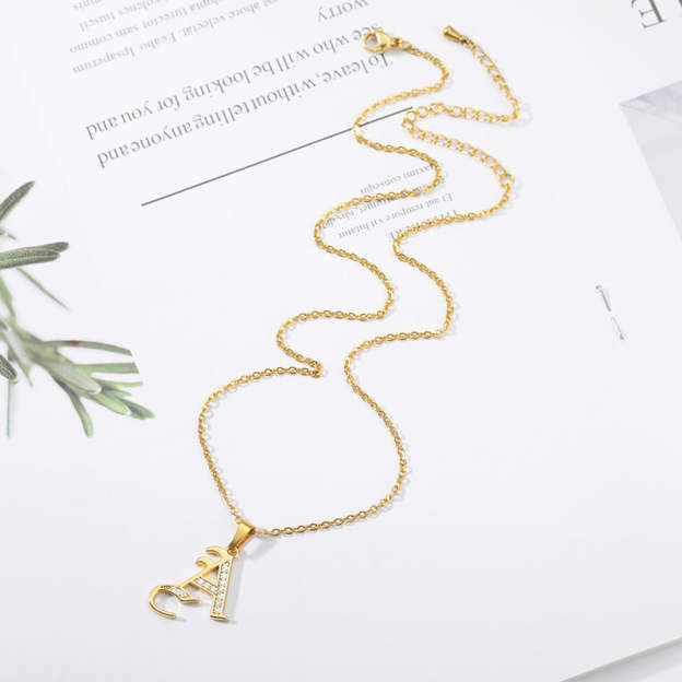 Mother's Day Gift Old English Pave Initial Necklace-Engravingift