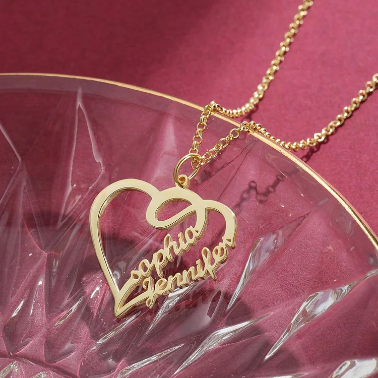 Personalized Custom Heart 2 Names Necklace