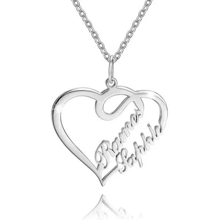 Personalized Custom Heart 2 Names Necklace