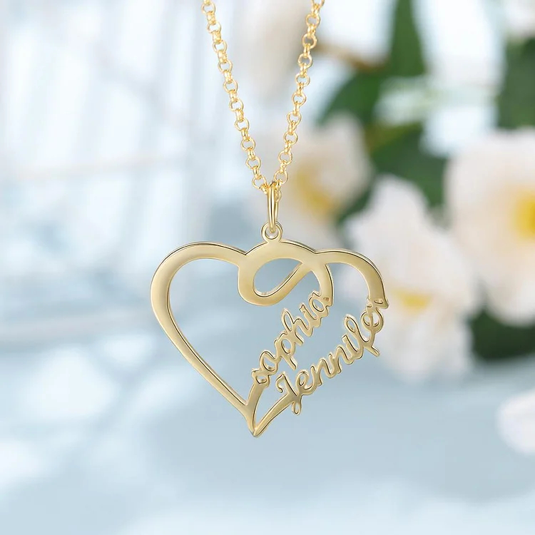 Personalized Custom Heart 2 Names Necklace