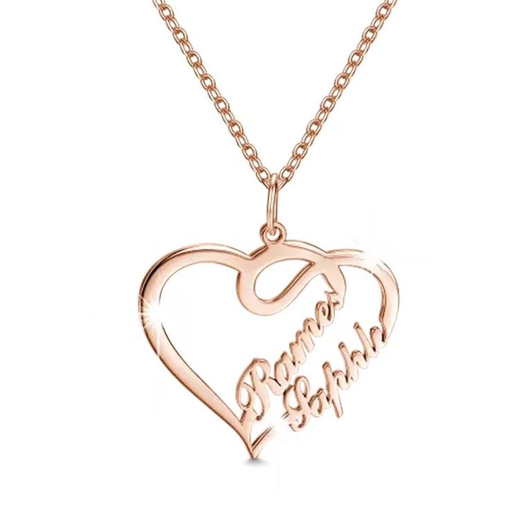 Personalized Custom Heart 2 Names Necklace