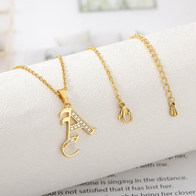 Mother's Day Gift Old English Pave Initial Necklace-Engravingift