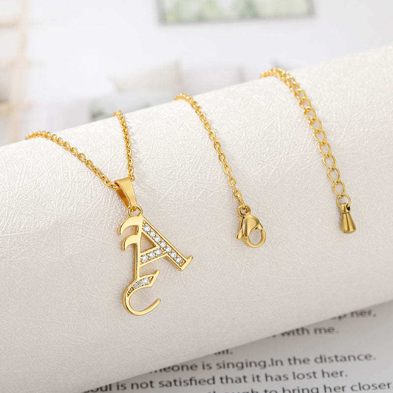 Mother's Day Gift Old English Pave Initial Necklace-Engravingift