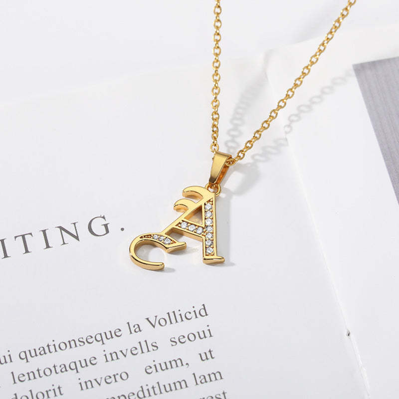 Mother's Day Gift Old English Pave Initial Necklace-Engravingift