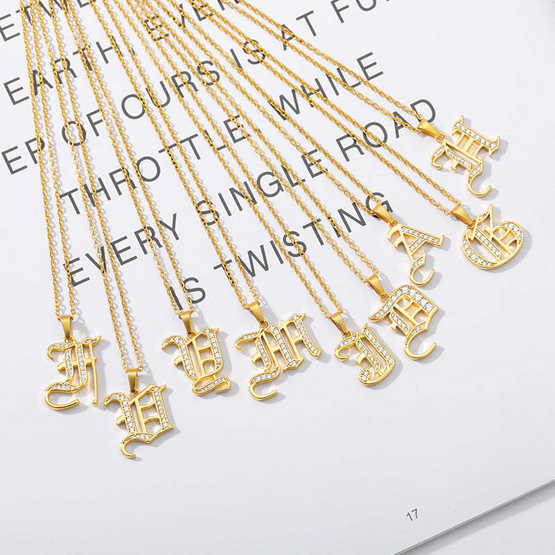 Mother's Day Gift Old English Pave Initial Necklace-Engravingift
