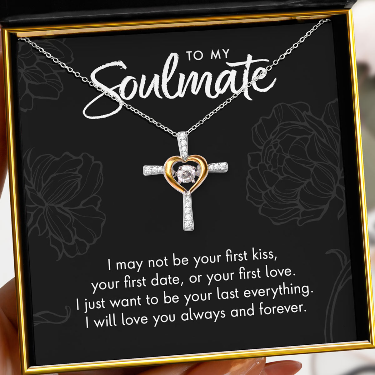 Mother's Day Gift To My Soulmate - Dancing Crystal Heart Cross Necklace Gift Set-Engravingift