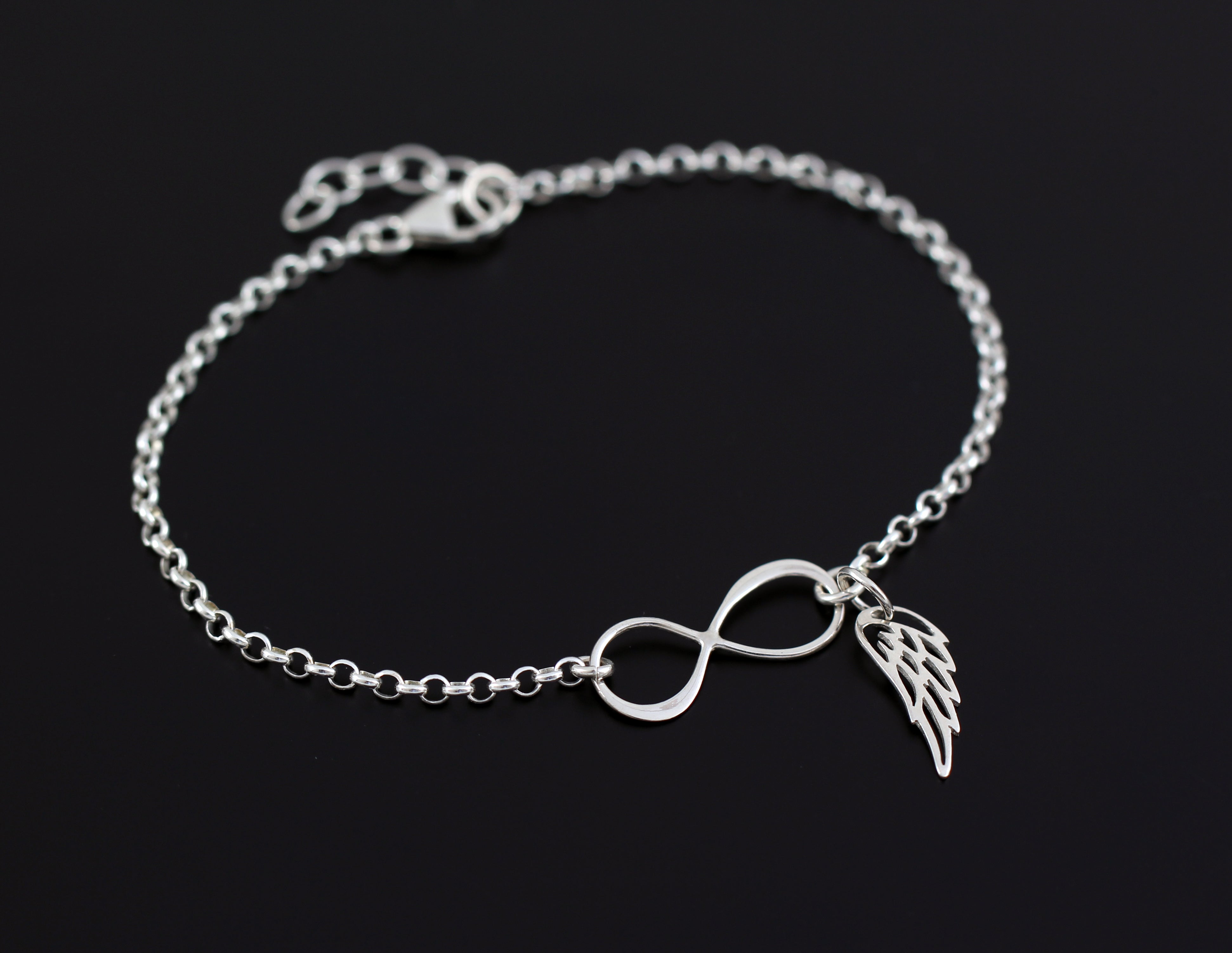 Mother's Day Gift Loss of Loved One Gift for Women Bracelet Infinity and Angel Wing Charm-Engravingift