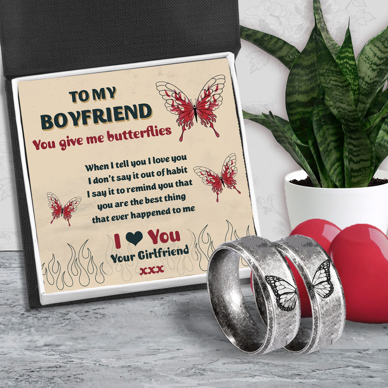 Mother's Day Gift Couple Ring - Butterfly - To My Boyfriend - I Love You-Engravingift