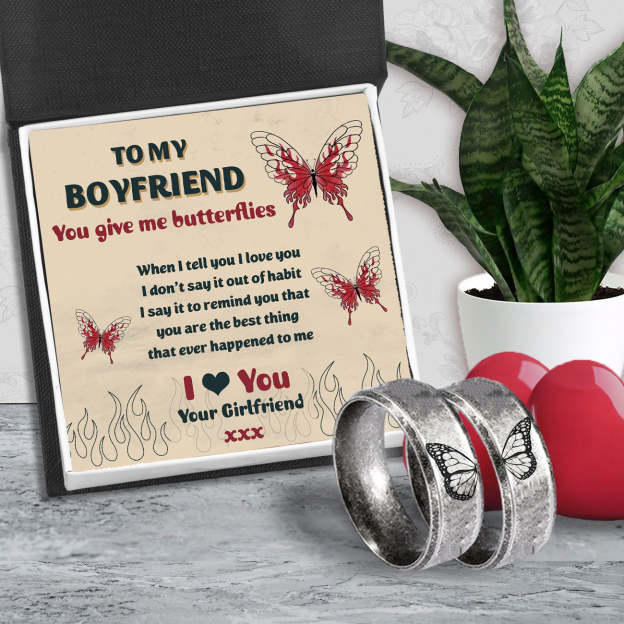Mother's Day Gift Couple Ring - Butterfly - To My Boyfriend - I Love You-Engravingift