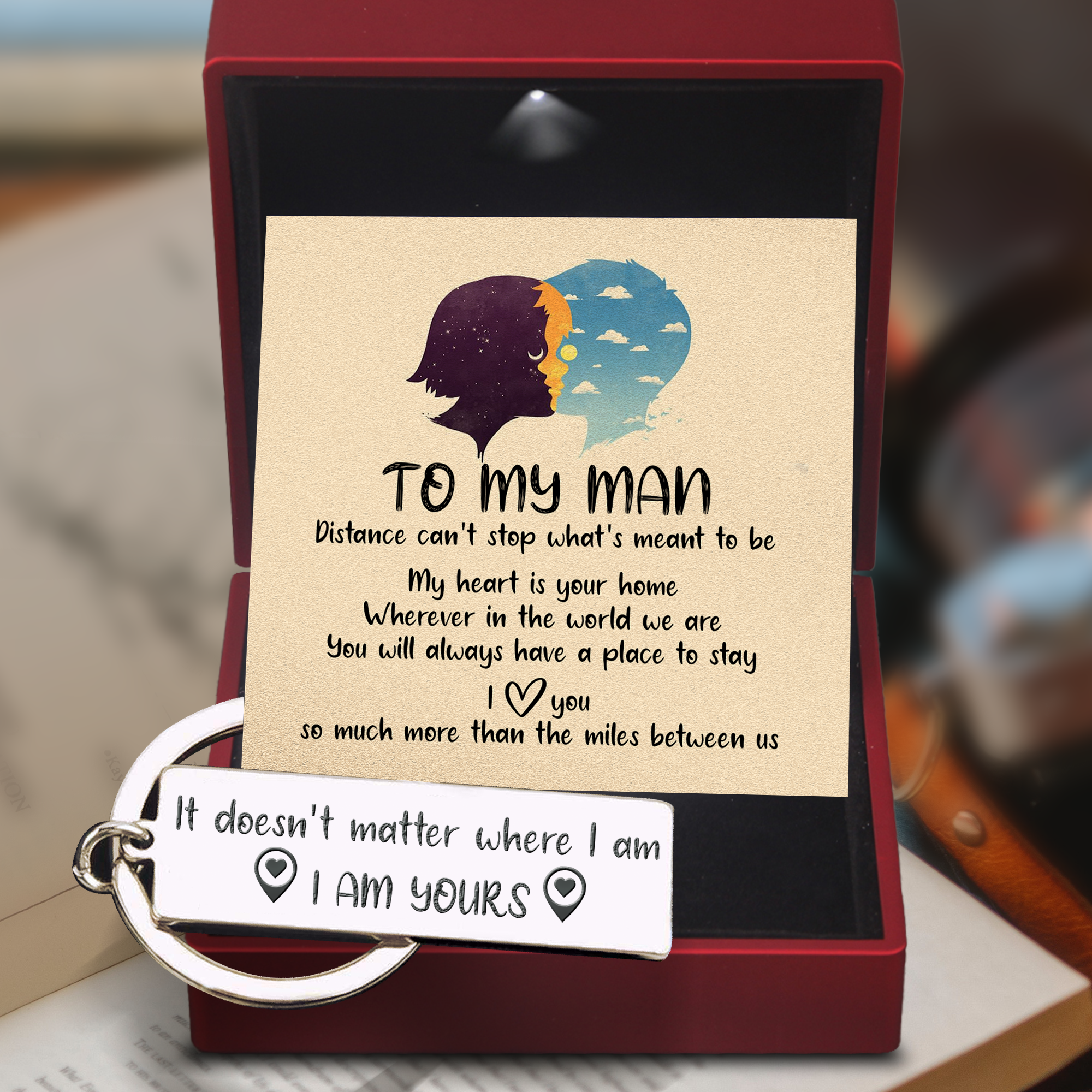 Christmas Gift Engraved Keychain - Family - To My Man - Distance Can't Stop What's Meant To Be