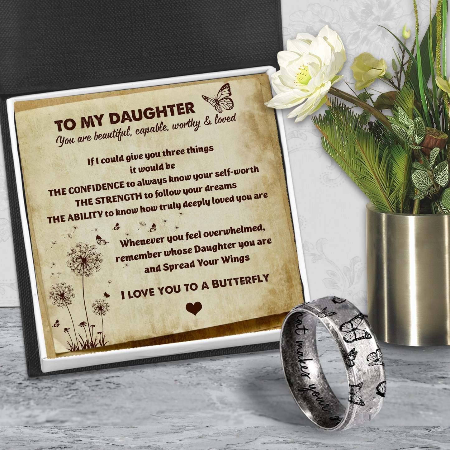 Mother's Day Gift Metal Butterfly Ring - Butterfly - To My Daughter - I Love You To A Butterfly-Engravingift