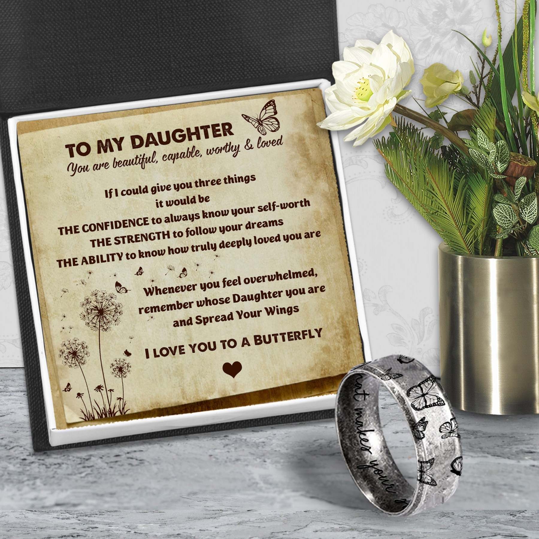 Mother's Day Gift Metal Butterfly Ring - Butterfly - To My Daughter - I Love You To A Butterfly-Engravingift
