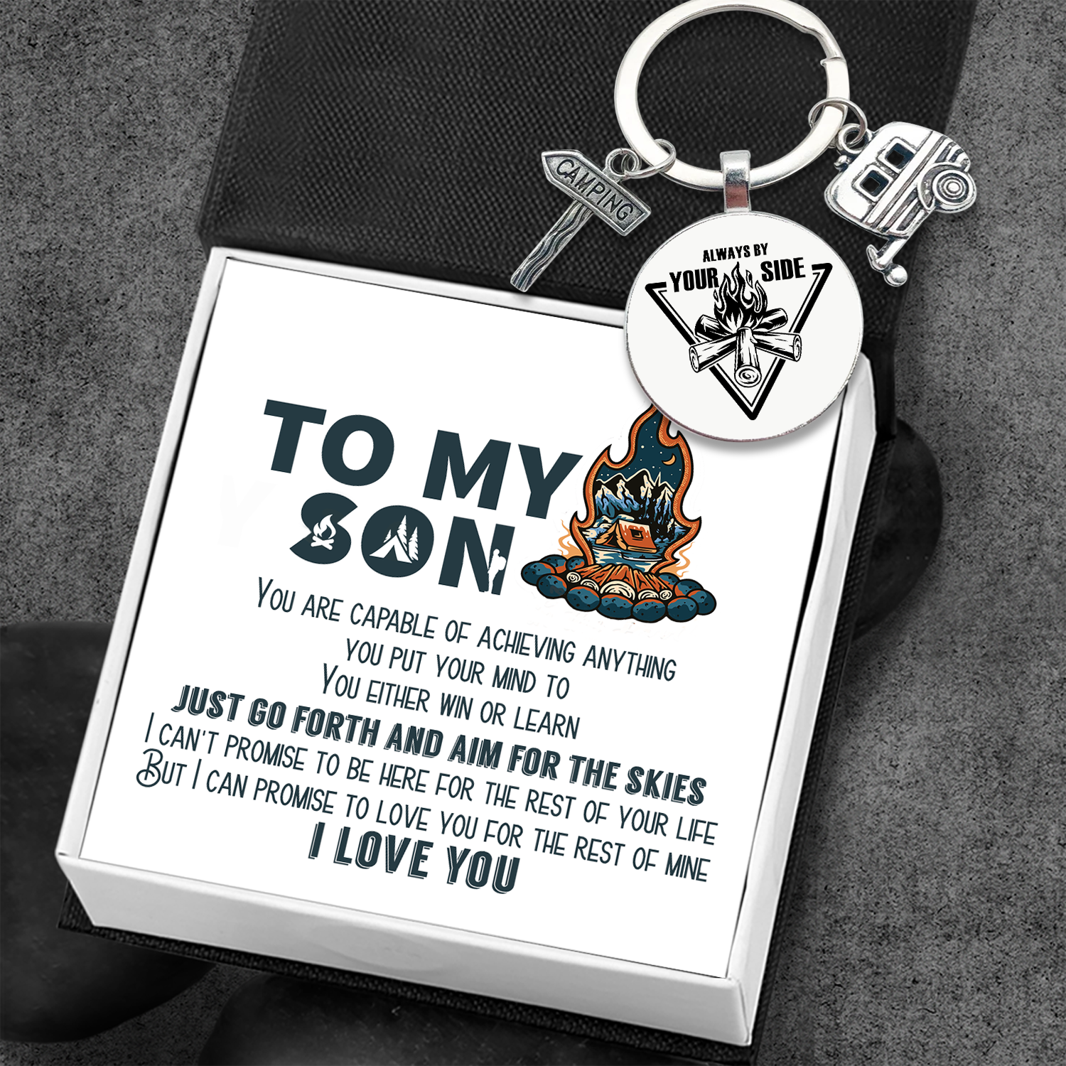 Father's Day Gift Camping Keychain - Camping - To My Son - Just Go Forth And Aim For The Skies