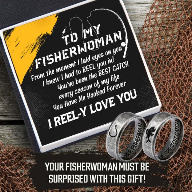 Mother's Day Gift  Fishing Couple Ring - Fishing - To My Fisherwoman - I Reel-y Love You-Engravingift