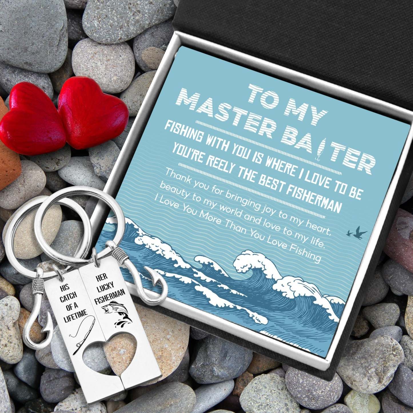 Mother's Day Gift Fishing Heart Couple Keychains - Fishing - To My Master Baiter - Thank You For Bringing Joy To My Heart-Engravingift