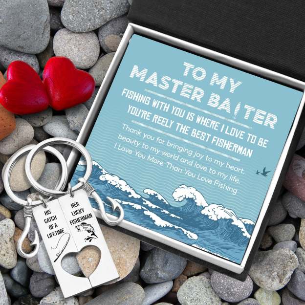 Mother's Day Gift Fishing Heart Couple Keychains - Fishing - To My Master Baiter - Thank You For Bringing Joy To My Heart-Engravingift