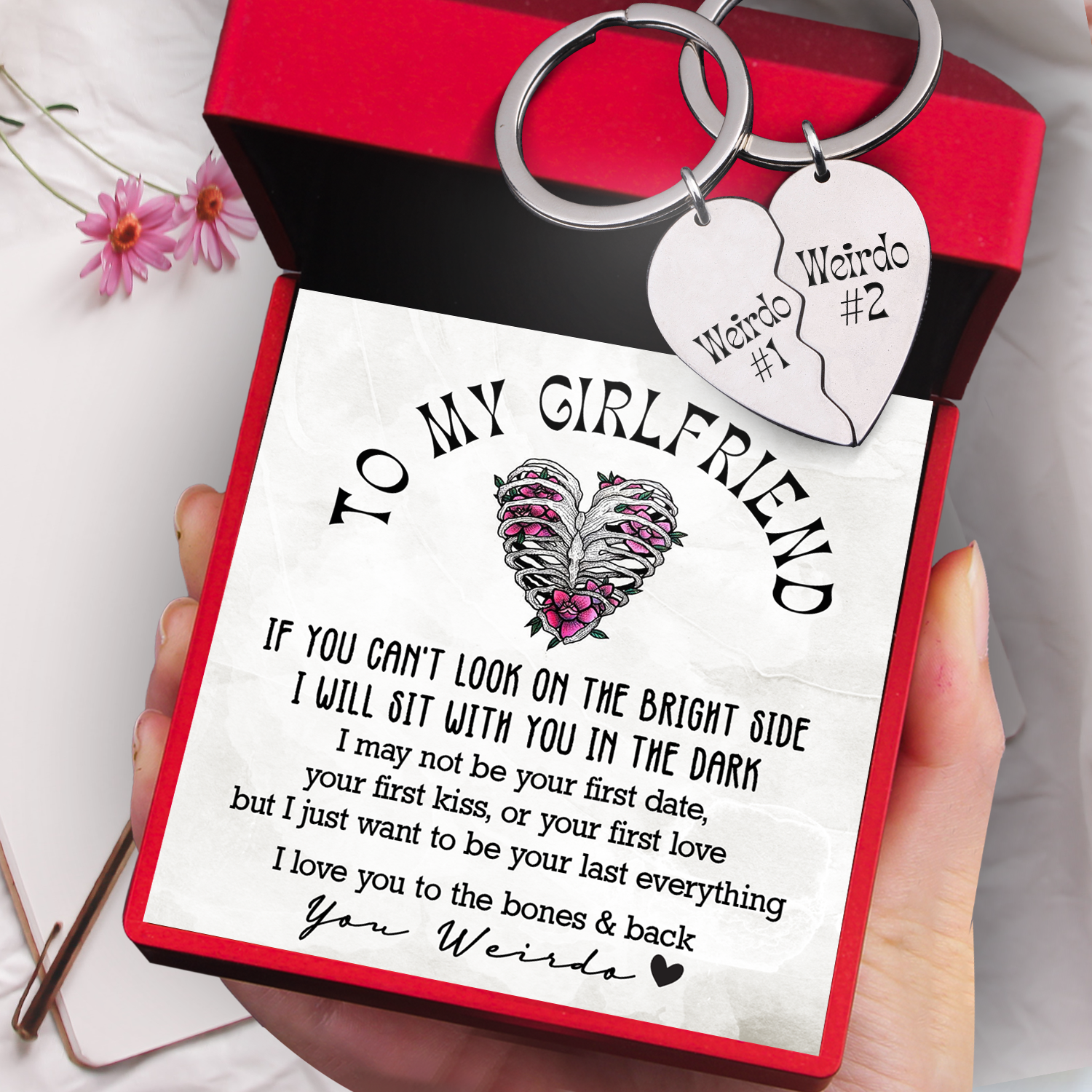 Mother's Day Gift Heart Puzzle Keychain - Skull - To My Girlfriend - I Love You To The Bones & Back-Engravingift