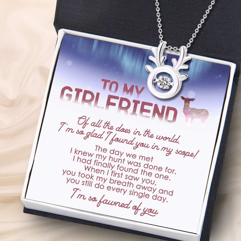 Mother's Day Gift Crystal Reindeer Necklace - Hunting - To My Girlfriend - I'm So Fawned With You-Engravingift