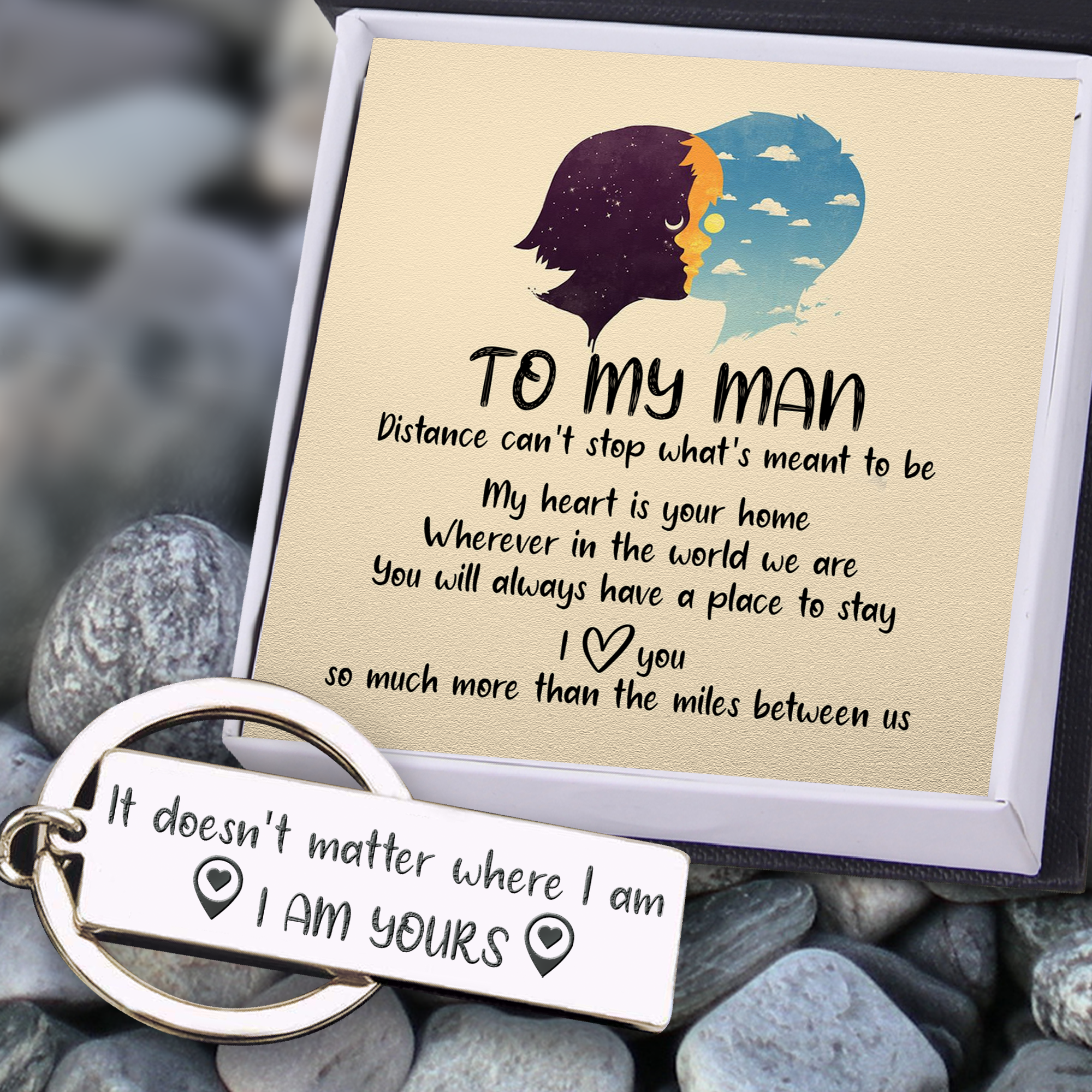 Christmas Gift Engraved Keychain - Family - To My Man - Distance Can't Stop What's Meant To Be