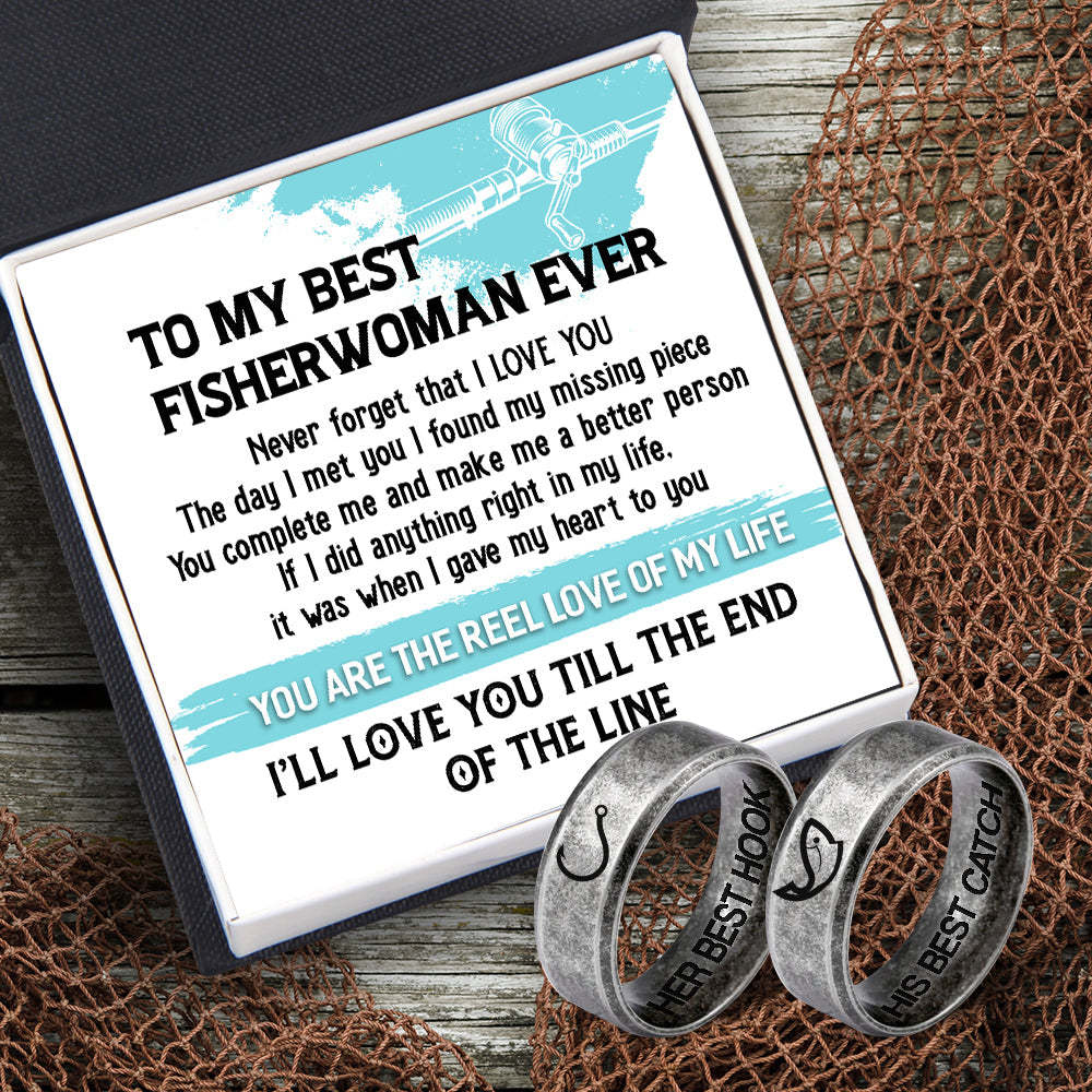 Mother's Day Gift  Fishing Couple Ring - Fishing - To My Fisherwoman - I'll Love You Till The End Of The Line-Engravingift