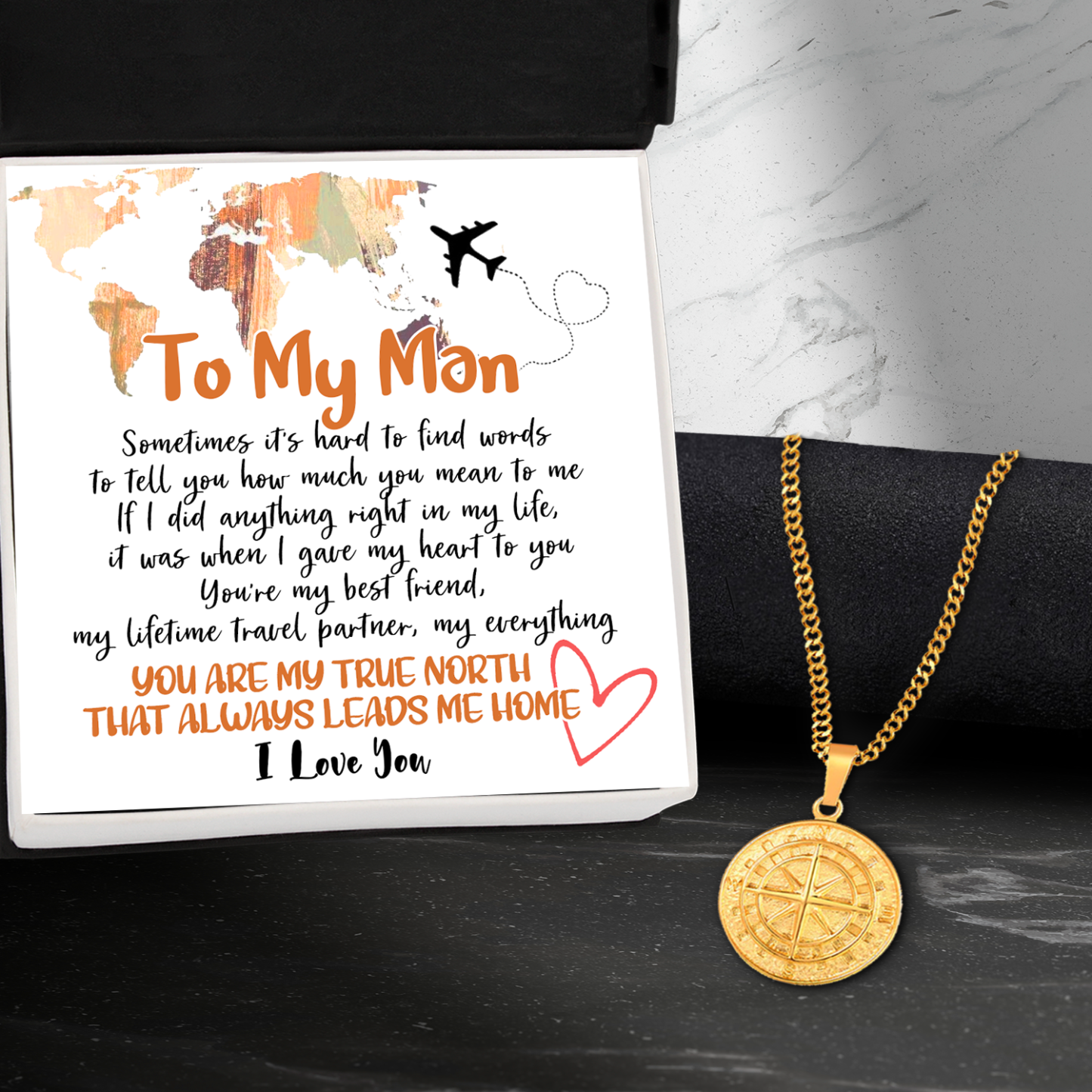 Men Compass Necklace - Travel - To My Man - You're My Best Friend, My Lifetime Travel Partner, My Everything-Engravingift