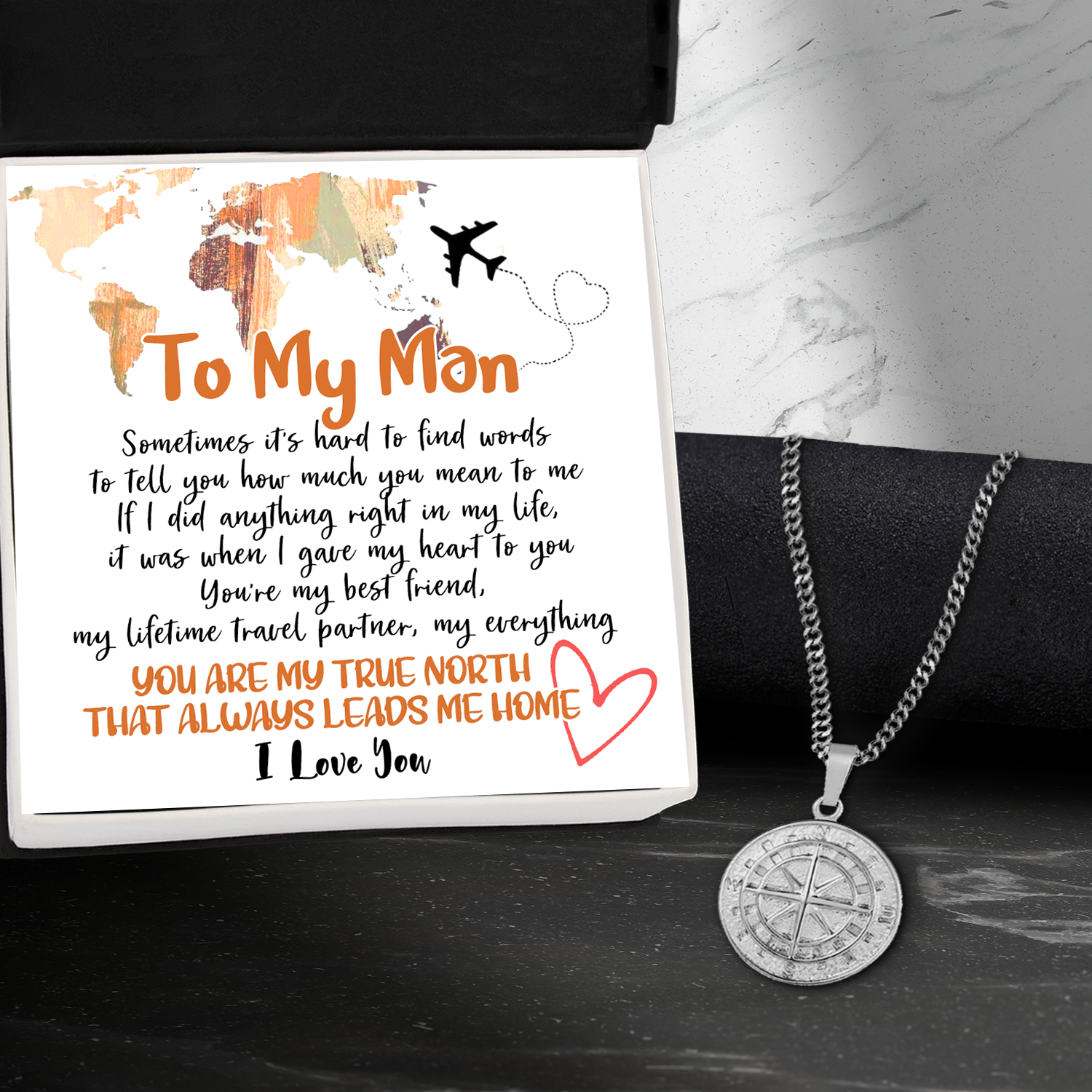 Men Compass Necklace - Travel - To My Man - You're My Best Friend, My Lifetime Travel Partner, My Everything