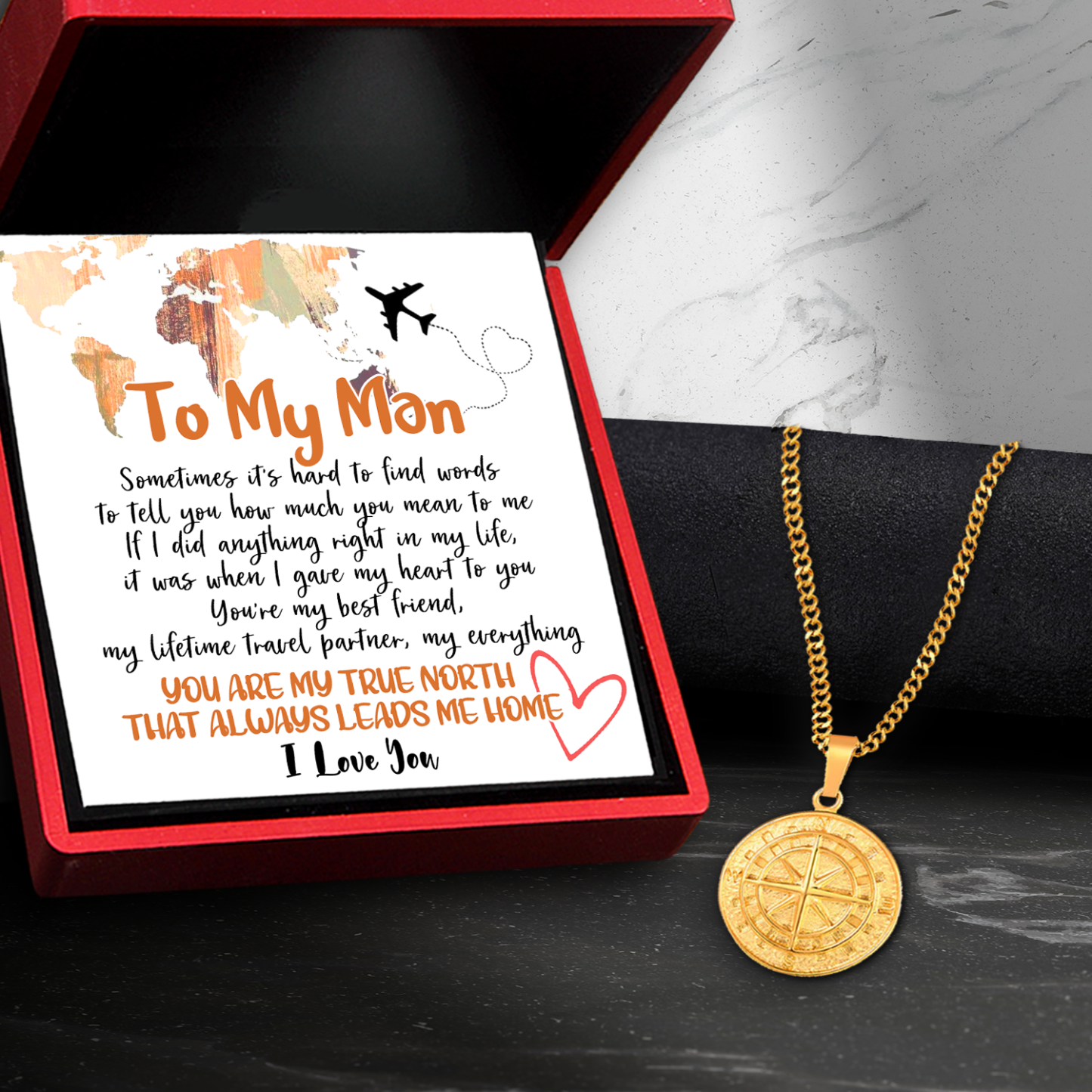 Men Compass Necklace - Travel - To My Man - You're My Best Friend, My Lifetime Travel Partner, My Everything-Engravingift
