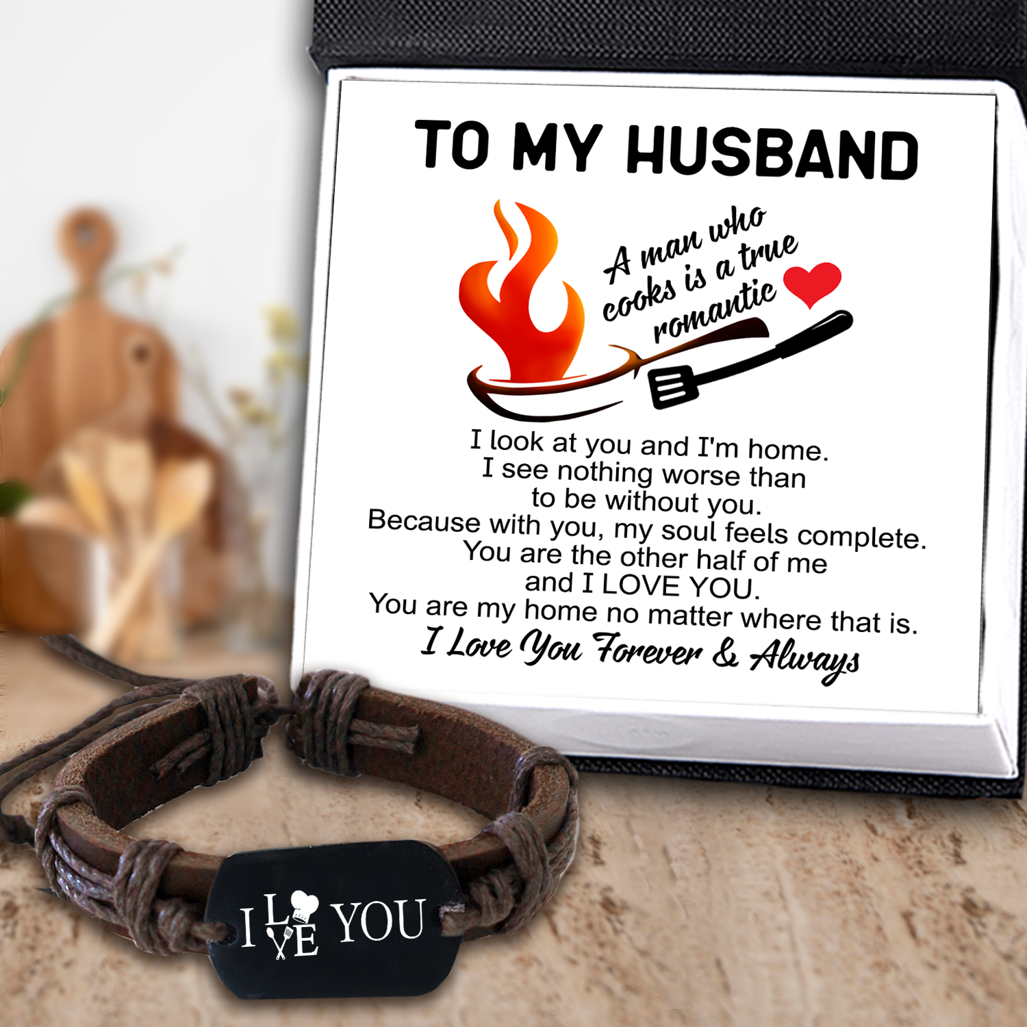Mother's Day Gift Leather Cord Bracelet - Cooking - To My Husband - A Man Who Cooks Is A True Romantic-Engravingift