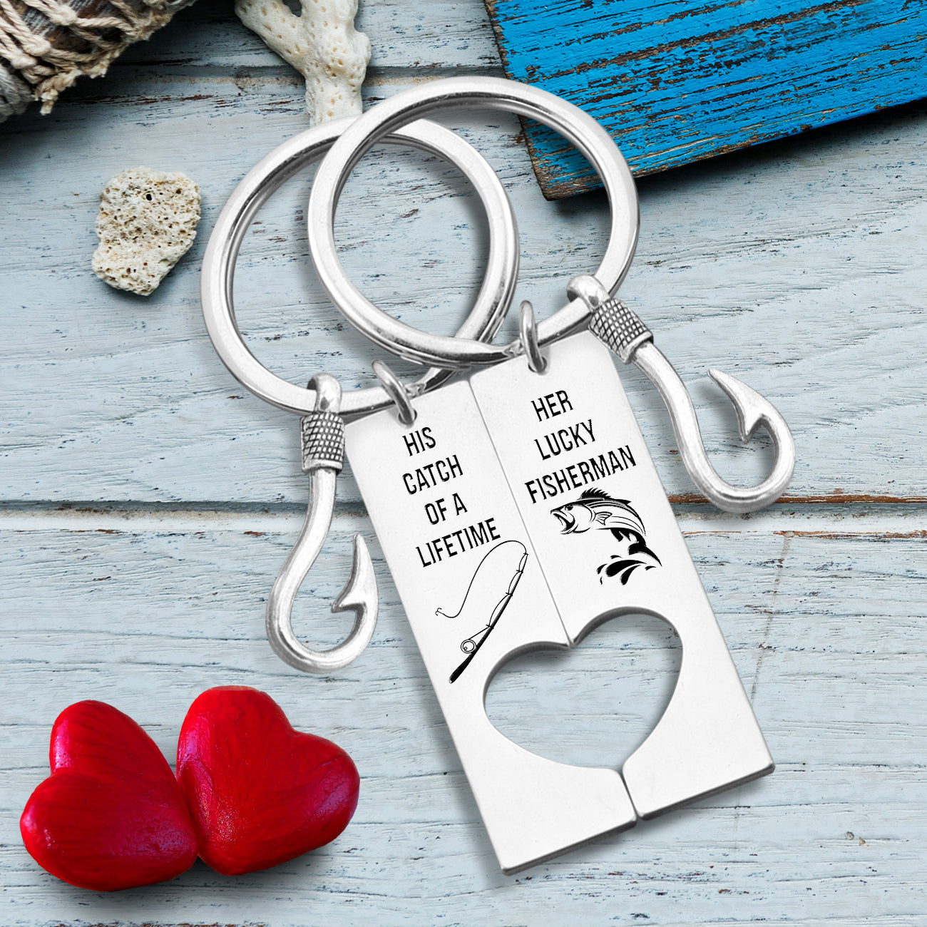 Mother's Day Gift Fishing Heart Couple Keychains - Fishing - To My Master Baiter - Thank You For Bringing Joy To My Heart-Engravingift