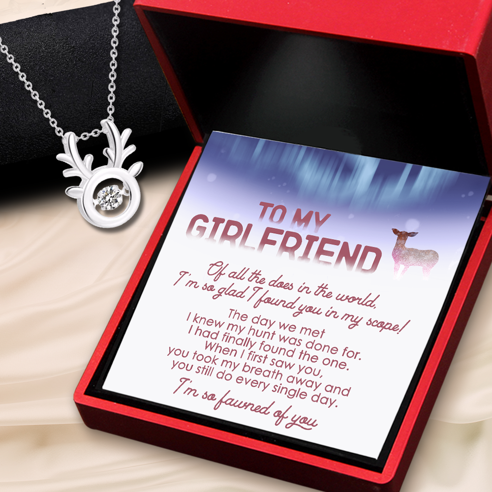 Mother's Day Gift Crystal Reindeer Necklace - Hunting - To My Girlfriend - I'm So Fawned With You-Engravingift
