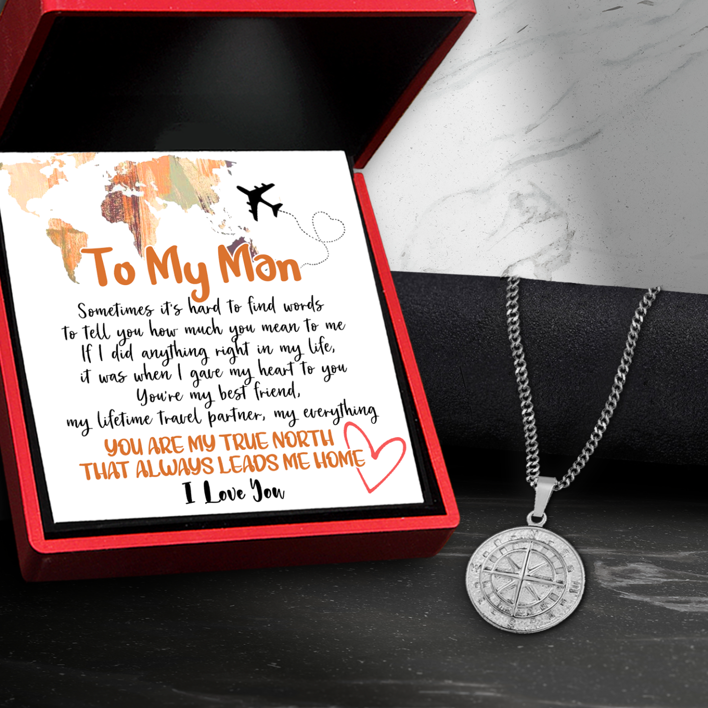Men Compass Necklace - Travel - To My Man - You're My Best Friend, My Lifetime Travel Partner, My Everything-Engravingift