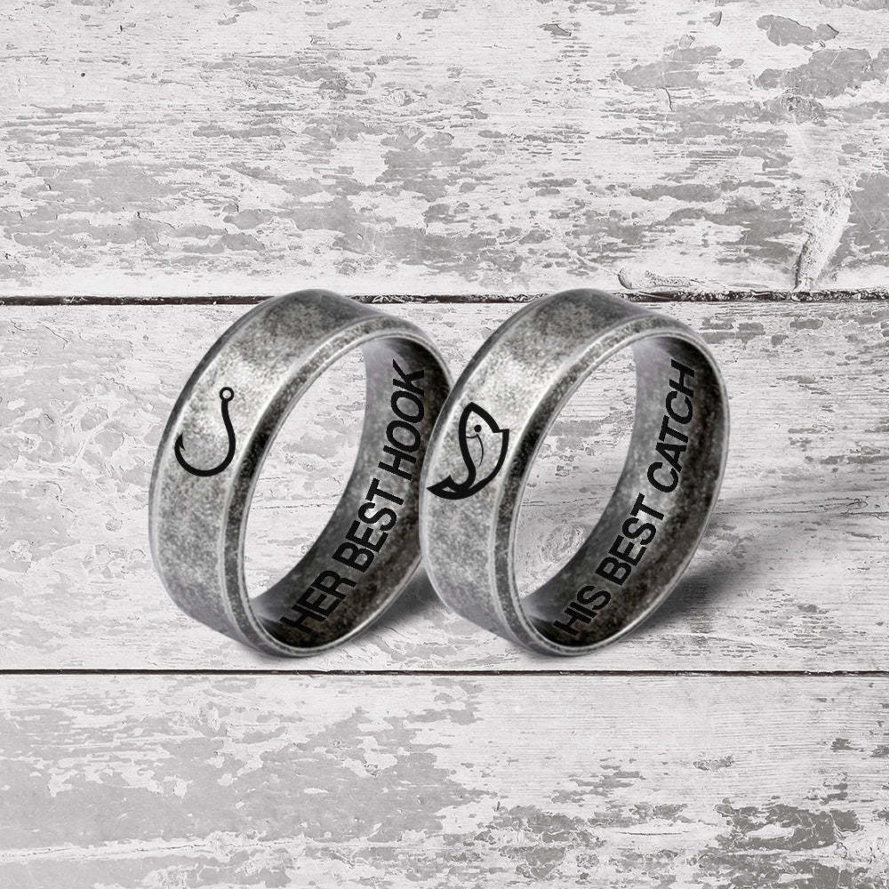 Mother's Day Gift  Fishing Couple Ring - Fishing - To My Fisherwoman - I'll Love You Till The End Of The Line-Engravingift