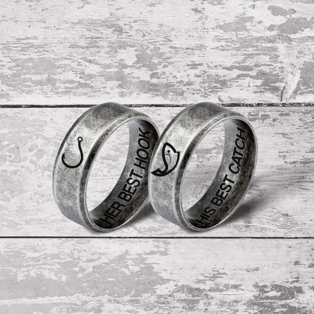 Mother's Day Gift  Fishing Couple Ring - Fishing - To My Fisherwoman - I'll Love You Till The End Of The Line-Engravingift