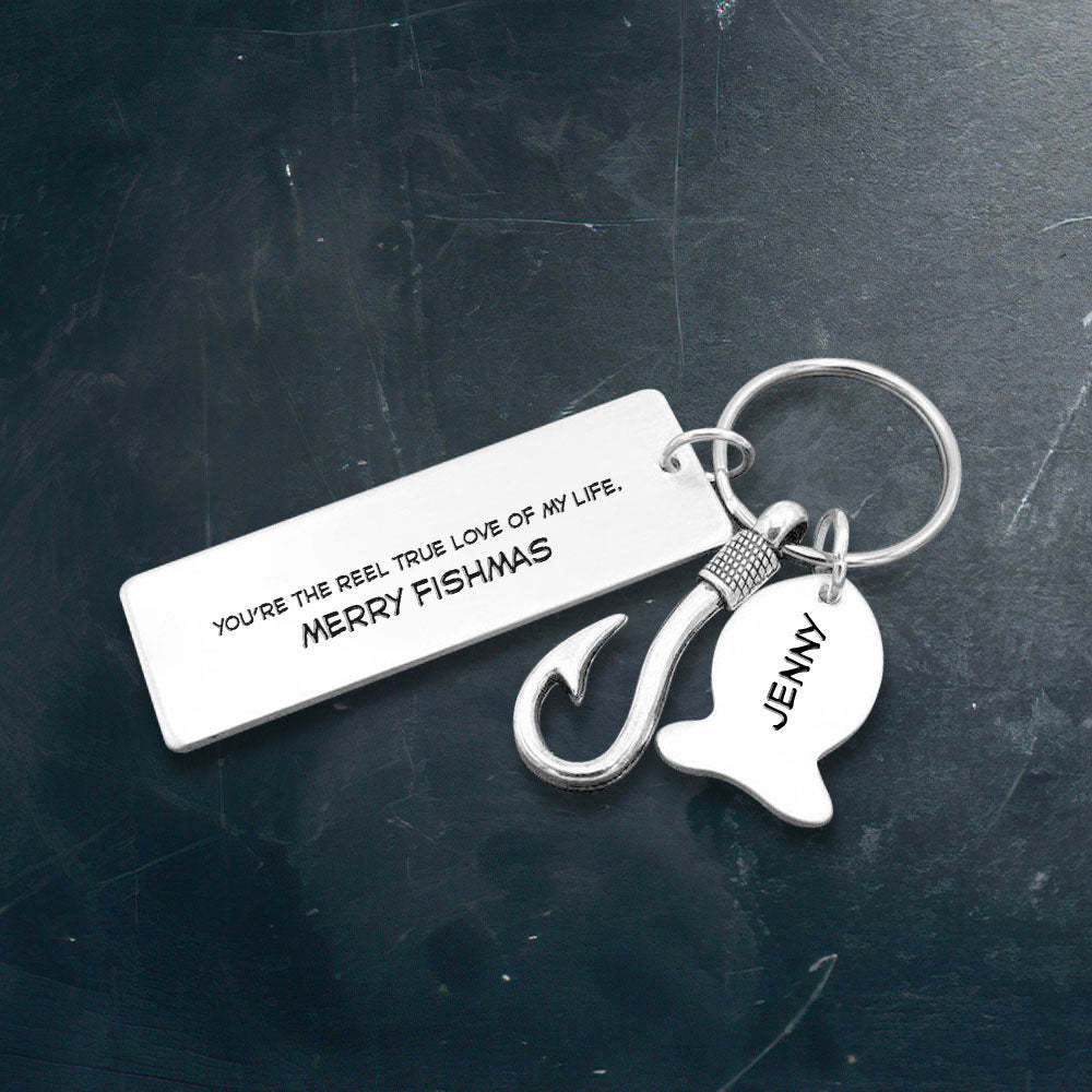 Mother's Day Gift Personalised Fishing Hook Keychain - Fishing - To My Man - You're The Reel True Love Of My Life-Engravingift