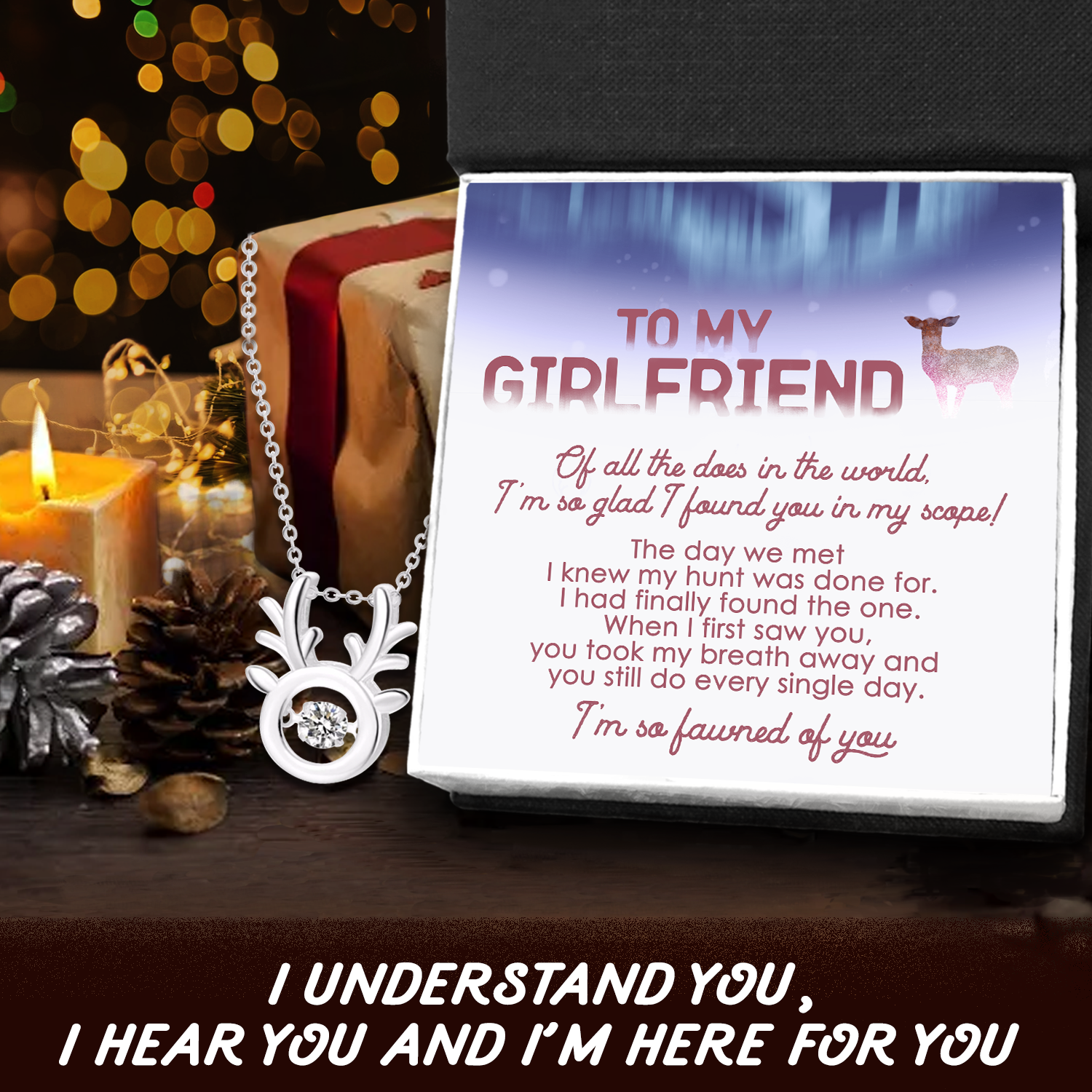 Mother's Day Gift Crystal Reindeer Necklace - Hunting - To My Girlfriend - I'm So Fawned With You-Engravingift