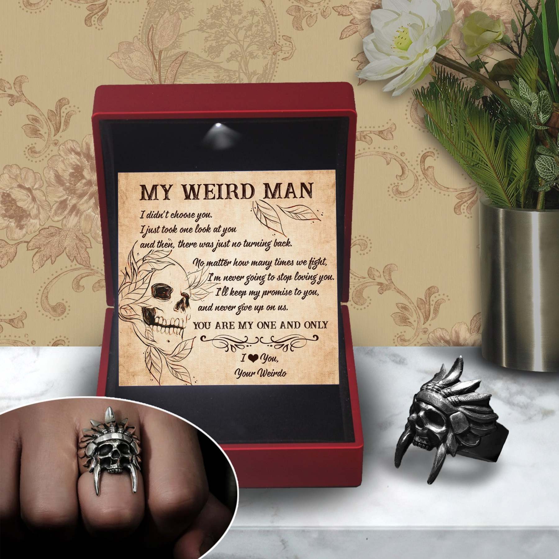 Christmas Gift Tribal Chief Ring - Skull & Tattoo - My Weird Man - You Are My One And Only