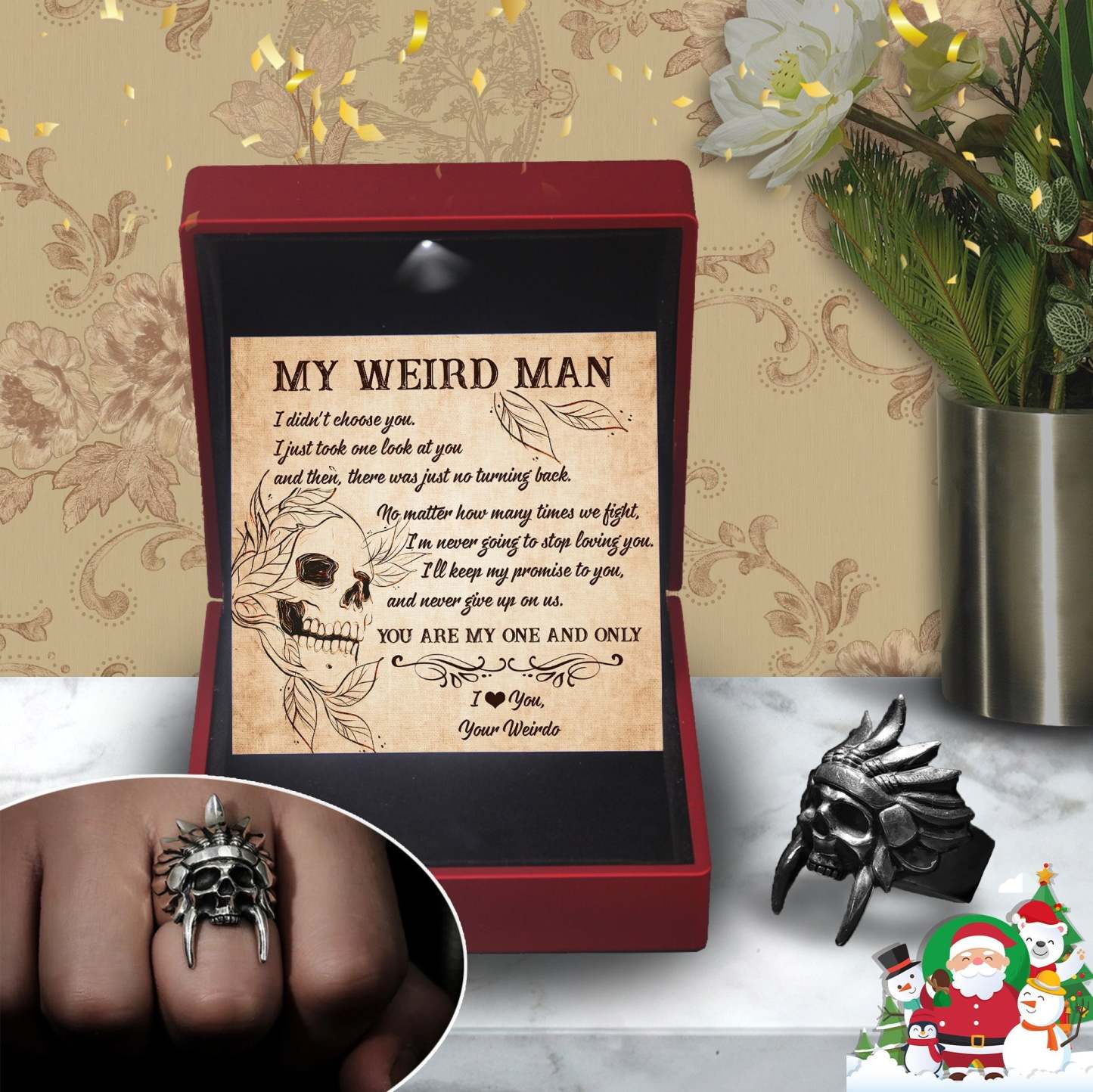 Christmas Gift Tribal Chief Ring - Skull & Tattoo - My Weird Man - You Are My One And Only
