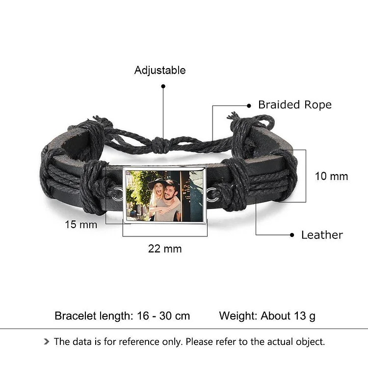 Men Photo Engraved Bracelet Ajustable Leather Strap Photo Tag Bracelets