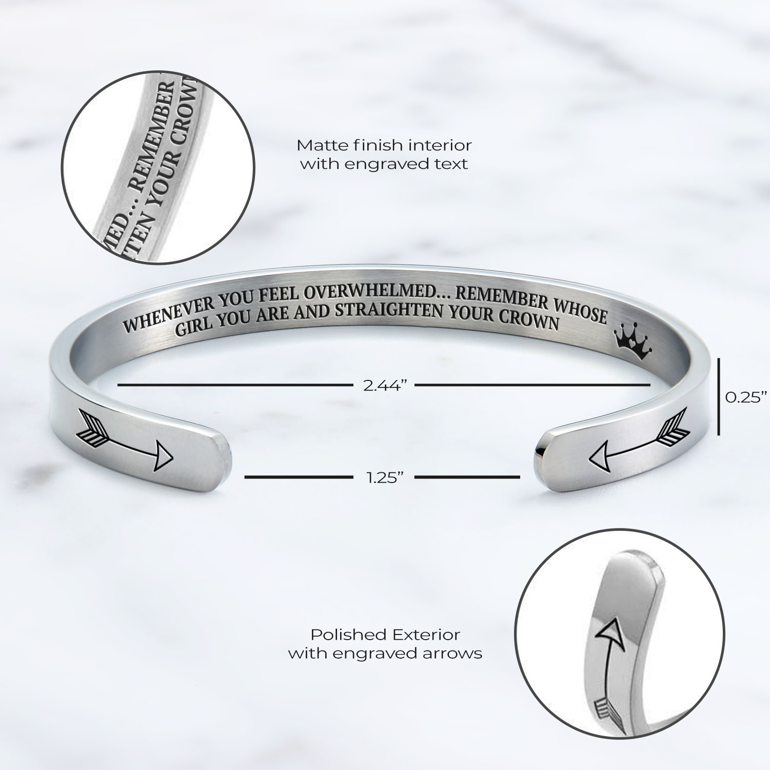 Mother's Day Gift Remember Who You Are and Straighten Your Crown Personalizable Cuff Bracelet-Engravingift
