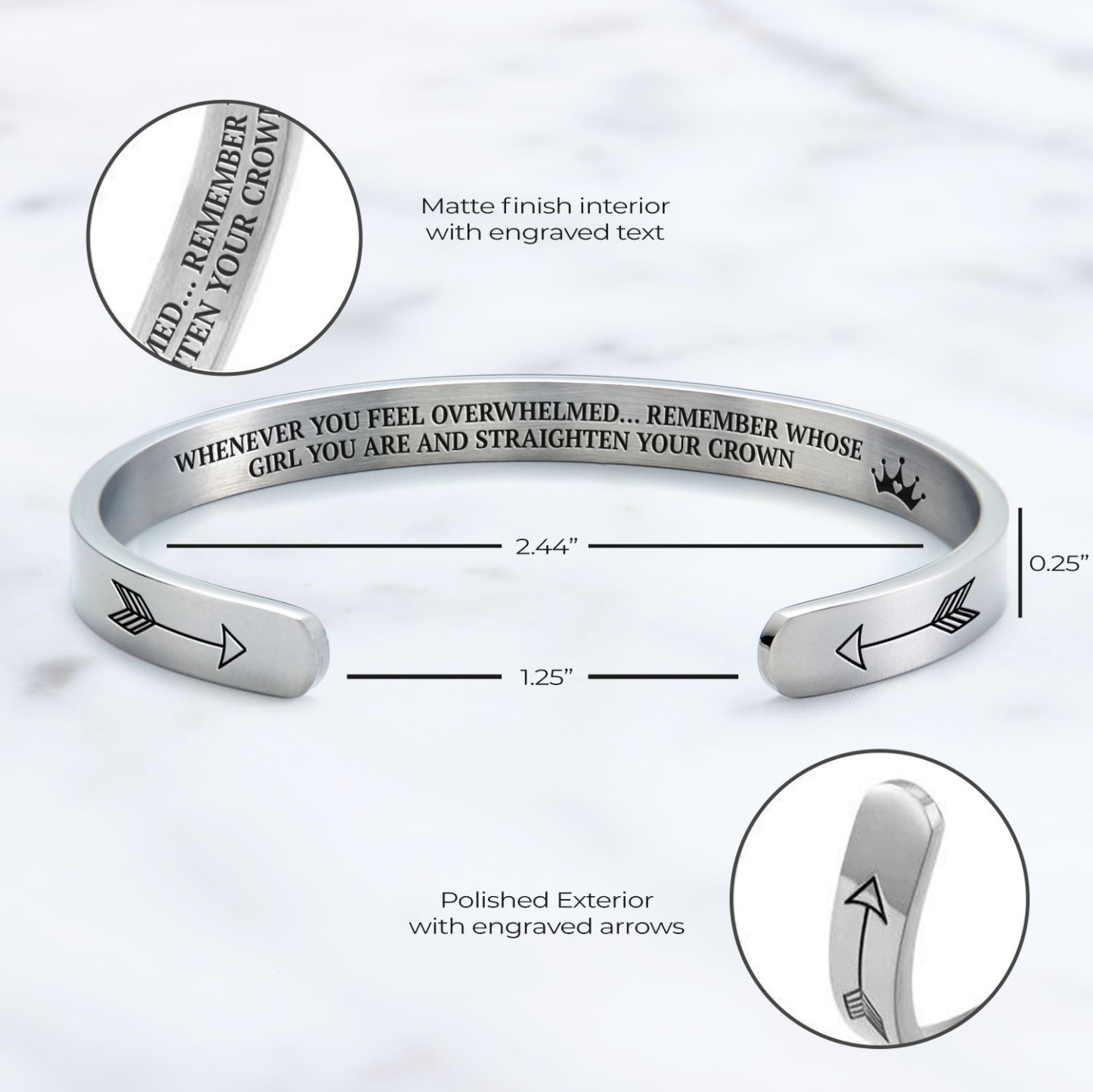 Mother's Day Gift Remember Who You Are and Straighten Your Crown Personalizable Cuff Bracelet-Engravingift