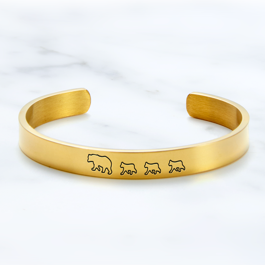 Mother's Day Gift Mama Bear & Her Baby Bears Engraved Personalizable Cuff Bracelet-Engravingift