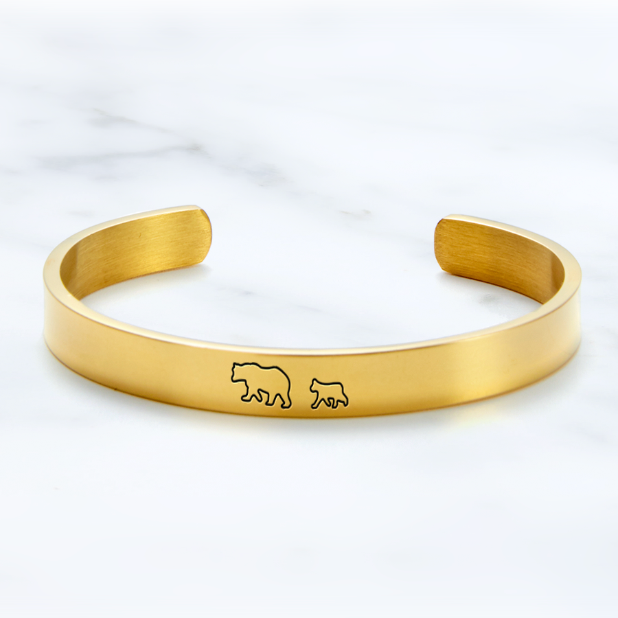Mother's Day Gift Mama Bear & Her Baby Bears Engraved Personalizable Cuff Bracelet-Engravingift