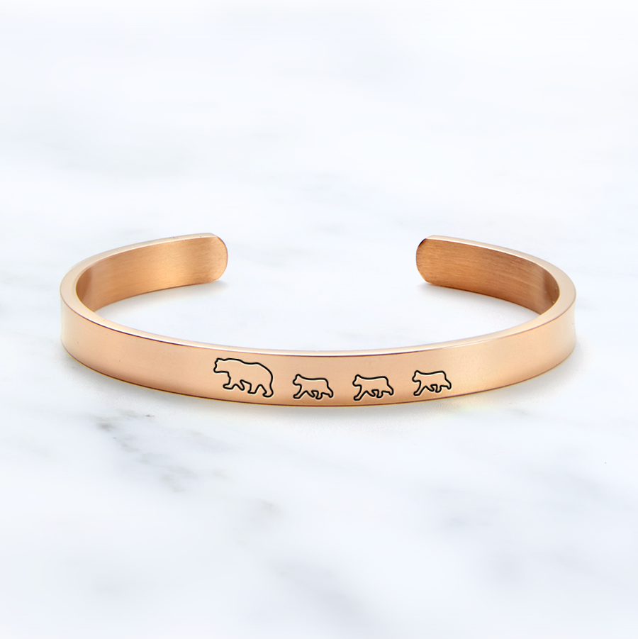 Mother's Day Gift Mama Bear & Her Baby Bears Engraved Personalizable Cuff Bracelet-Engravingift