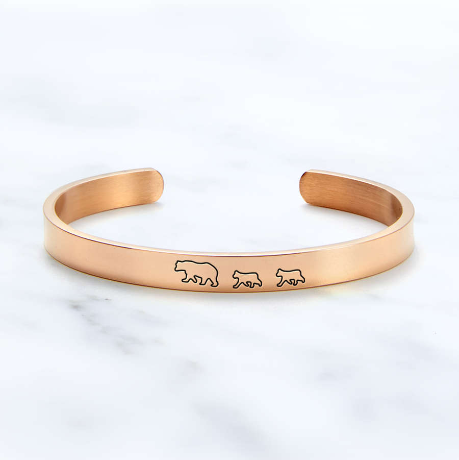 Mother's Day Gift Mama Bear & Her Baby Bears Engraved Personalizable Cuff Bracelet-Engravingift